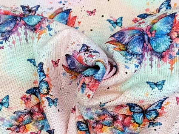 Eigenproduktion Rib Jersey Regenbogen Schmetterling auf Hellrosa